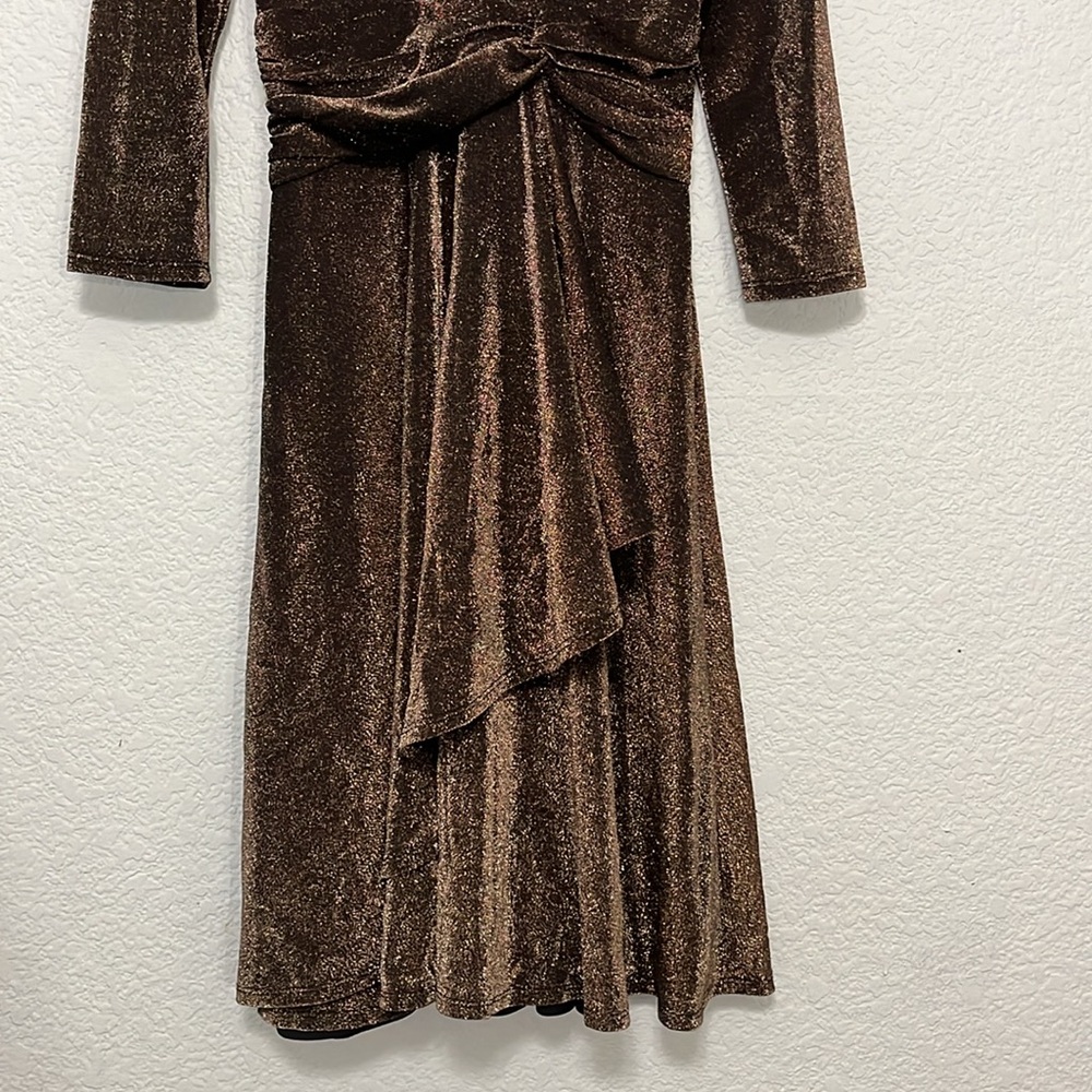 Eliza J Bronze Metallic Faux Wrap Dress - Picture 6 of 15